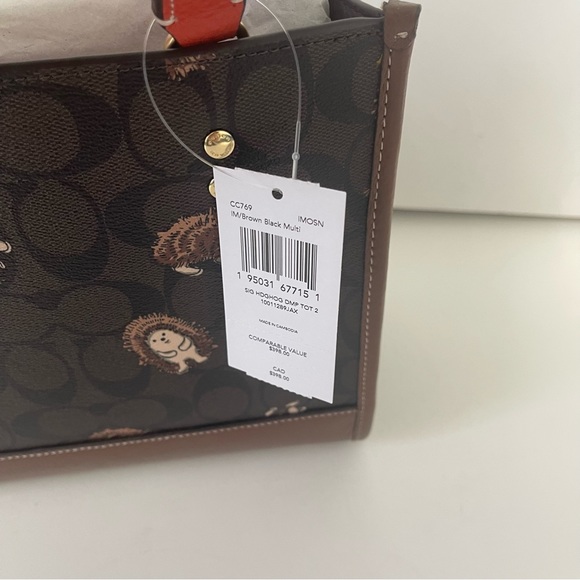 Coach Dempsey Tote 22 In Signature Canvas With Hedgehog Print In Brown Black NWT - Picture 5 of 16